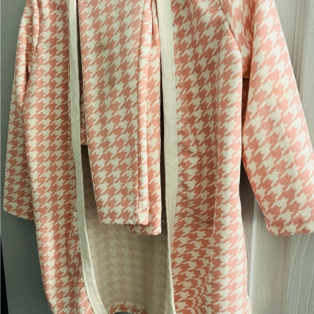Pink and White Houndstooth cardigan with Matching Pants